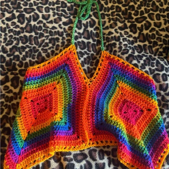 Multicolor Crochet Halter Top - Picture 3 of 6